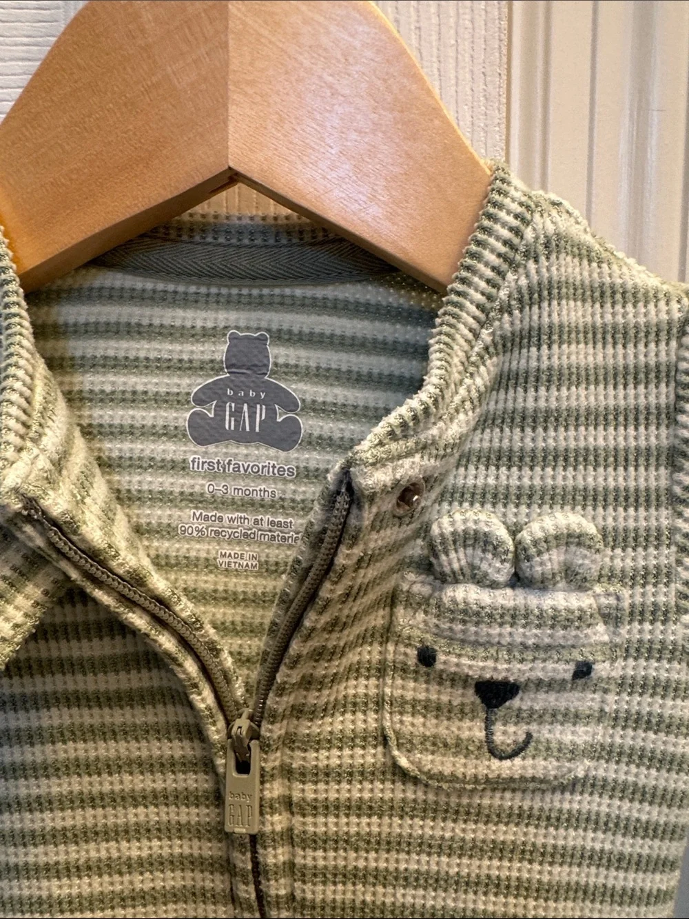 GAP Sage and White Striped Baby Footed One-Piece